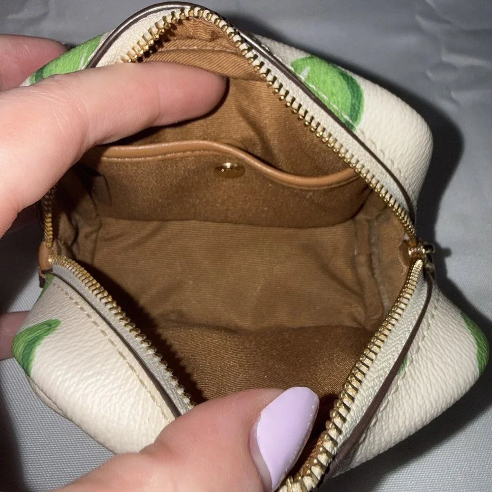 Coach Mini Coated Canvas Zip Around Coin Makeup Cosmetic Pouch Bag Lime Green